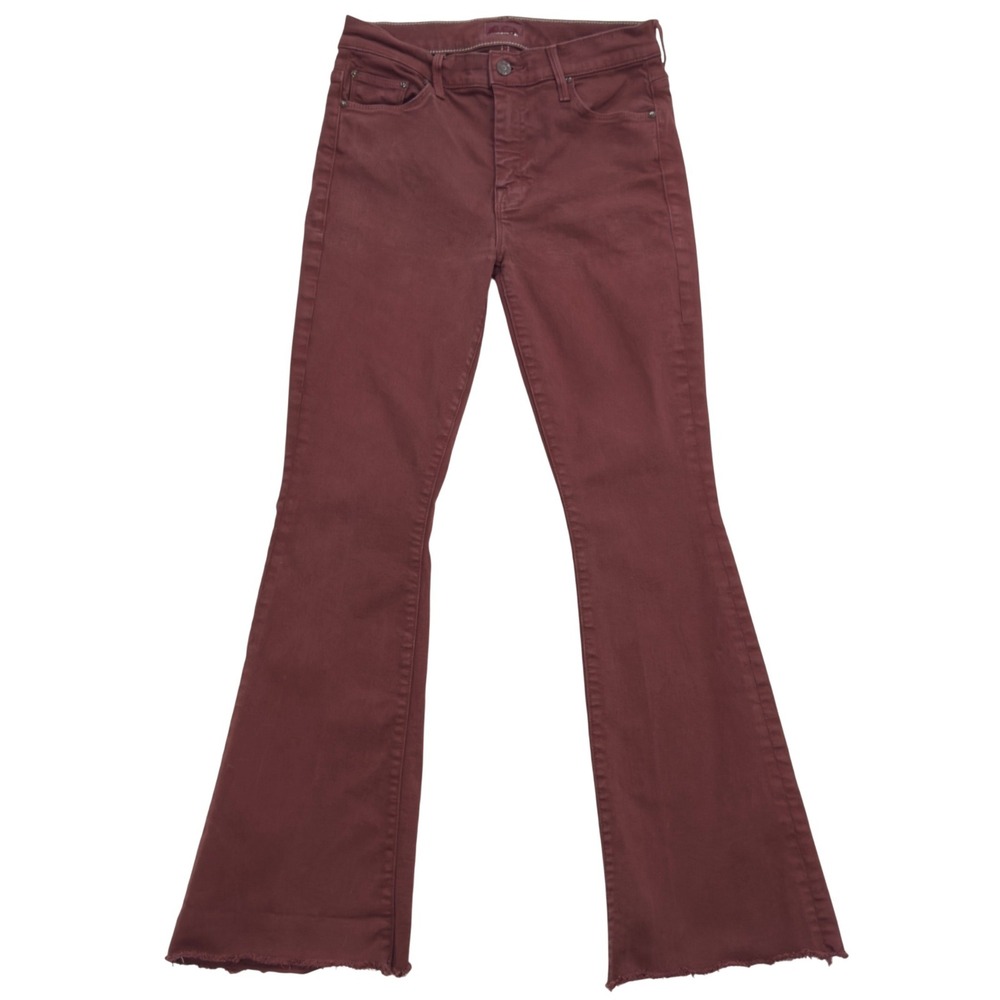 Mother The Weekender Fray Jeans Sz 28 Red Raw Hem Indie Stretch Flare Mid Rise